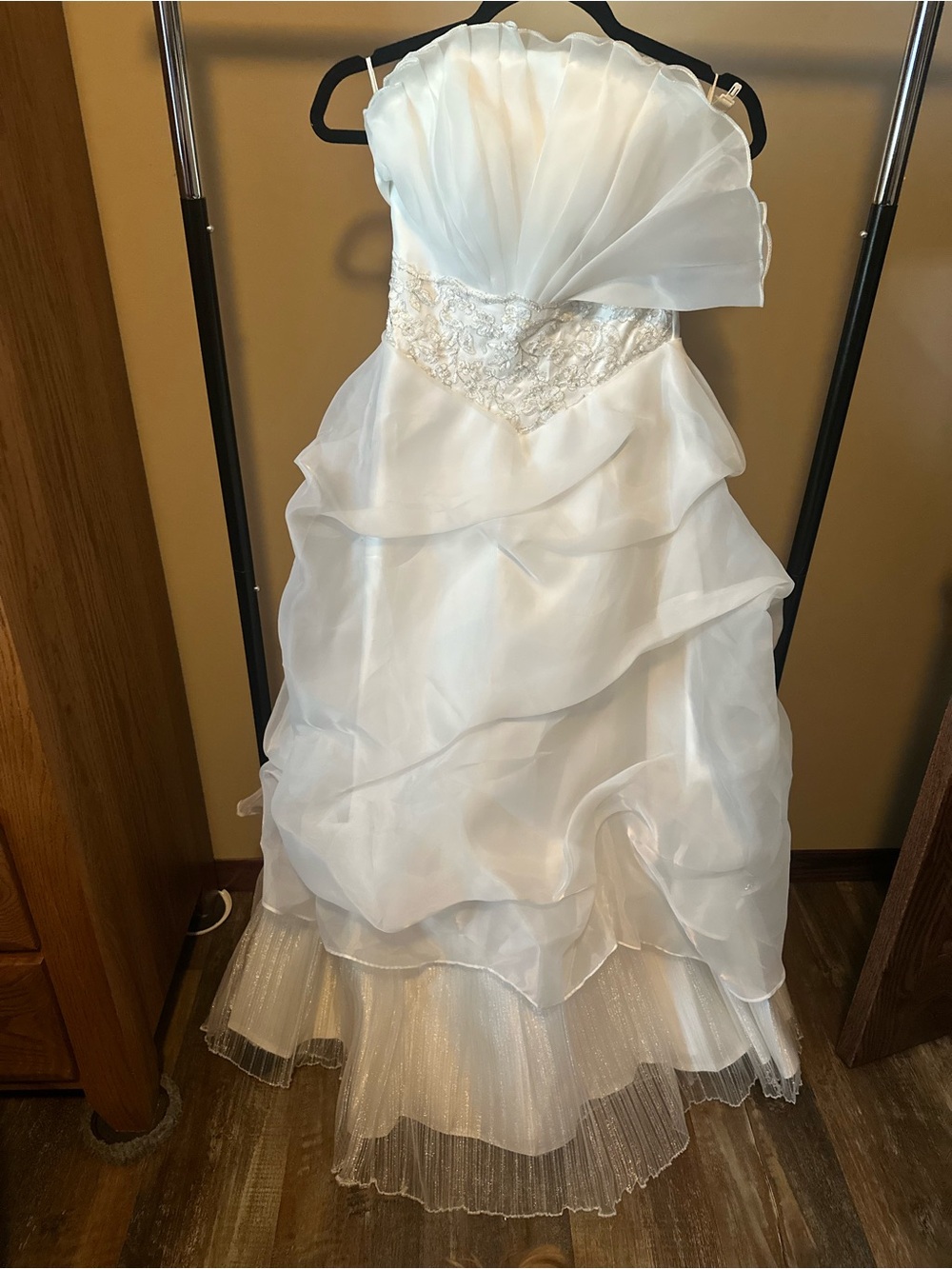 Women’s White Organza Layered Formal Dress with Beaded Waist